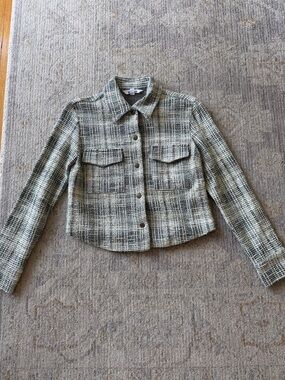 BB Dakota Cropped Plaid Tweed Jacket in Green and Black